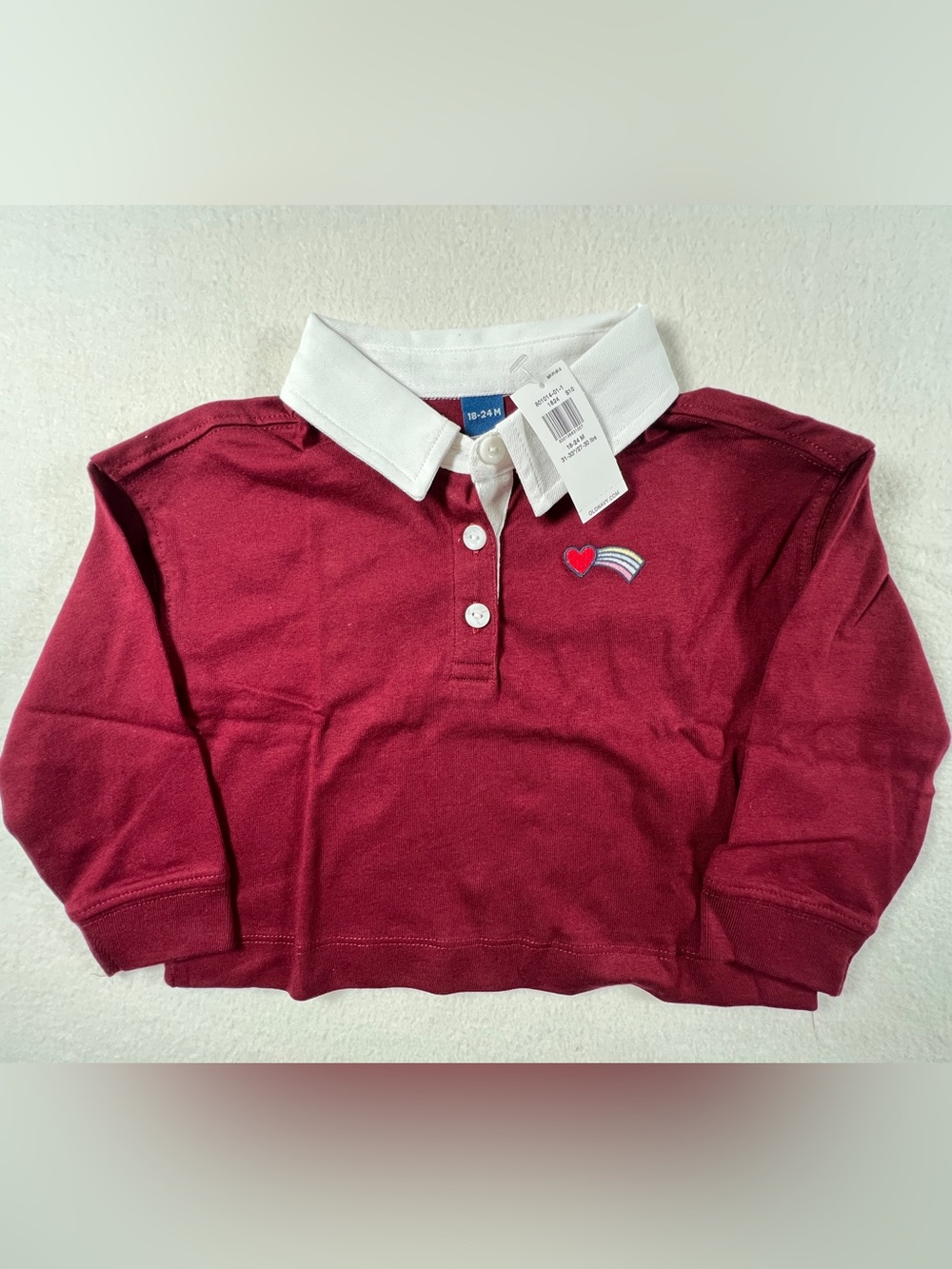 Old Navy Burgundy Long-Sleeve Polo with White Collar and Heart Patch NWT